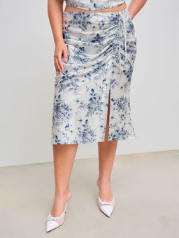 Cider - Woven Mid Rise Floral Drawstring Split Midi Skirt Curve & Plus
