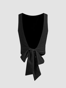 Cider - Linen-Blend Boat Neck Solid Knotted Backless Tank Top