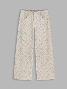 Cider - Denim Mid Rise Floral Pocket Wide Leg Jeans