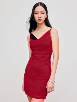 Cider - Mesh V-Neck Ruched Mini Dress