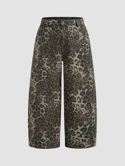 Cider - Denim Mid Rise Leopard Pocket Barrel-Leg Jeans Curve & Plus
