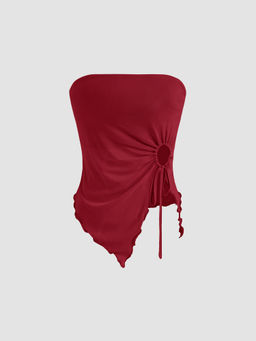 Cider - Mesh Solid O-Ring Lettuce Trim Knotted Tube Top