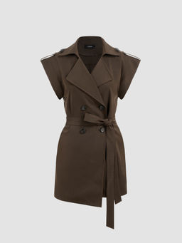 Cider - Collar Solid Button Romper with Belt