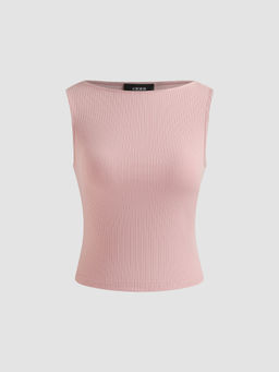 Cider - Cotton-Blend Boat Neckline Solid Tank Top