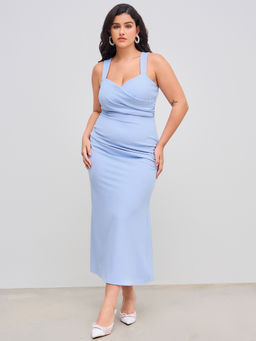Cider - Sweetheart Neckline Solid Ruched Maxi Dress Curve & Plus