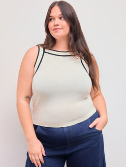 Cider - Knit Square Neck Solid Contrasting Binding Tank Top Curve & Plus