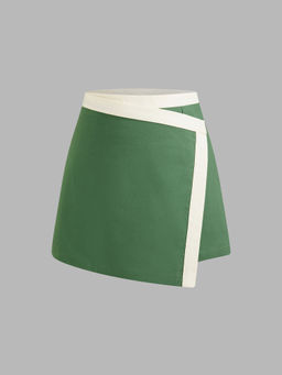 Cider - Cotton-Linen Mid Rise Contrasting Binding Mini Skirt