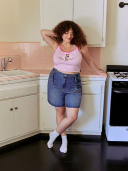 Cider - U-Neckline Rabbit Embroidery Contrasting Binding Cami Top Curve & Plus