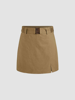 Cider - Cotton Linen Mid Rise Solid Skort with Belt