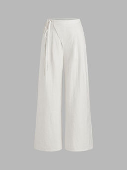 Cider - Linen-Blend Mid Rise Solid Knotted Pocket Wide Leg Trousers
