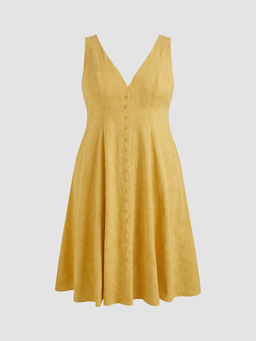 Cider - Cotton V-Neck Floral Button Midi Dress Curve & Plus