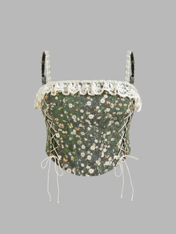 Cider - Square Neck Daisy Lace Up Corset Cami Top Curve & Plus