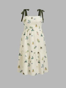 Cider - Square Neck Floral Shirred Knotted Ruffle Maxi Dress Curve & Plus