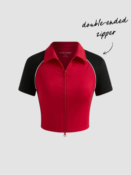 Cider - Airy Raglan Short Sleeve Zipper Top