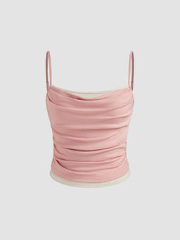 Cider - Square Neck Solid Ruched Crop Cami Top