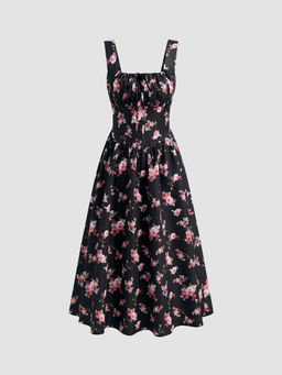 Cider - Square Neck Floral Knotted Midi Dress