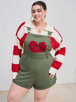 Cider - Square Neck Apple Graphic Pocket Romper Curve & Plus