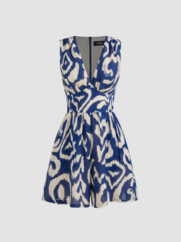 Cider - V-Neck Abstract Pocket Zipper Romper