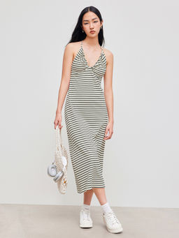 Cider - Cotton-Blend Striped Criss Cross Midi Dress