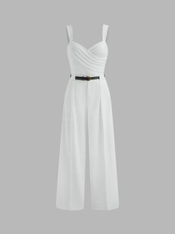 Cider - V-Neck Solid Ruched Wrap Jumpsuit with Belt (Set Of 2) ()