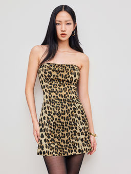 Cider - Tube Leopard Zipper Mini Dress