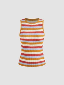 Cider - Knit Round Neckline Striped Tank Top