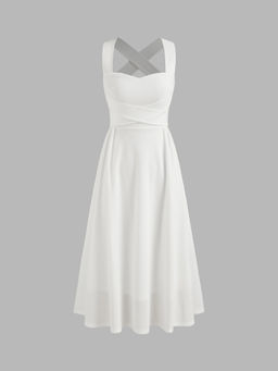 Cider - Square Neck Solid Criss Cross Ruffle Midi Dress