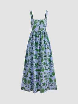 Cider - Square Neck Floral Shirred Maxi Dress