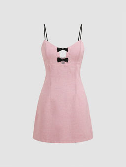 Cider - Square Neck Bowknot Cut Out Mini Dress