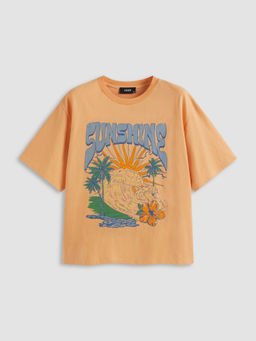 Cider - Cotton Sunshine Round Neckline Graphic Short Sleeve Oversized Tee Curve & Plus