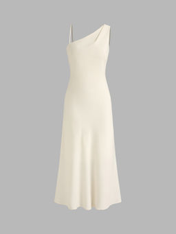 Cider - Asymmetrical Neck Solid Ruffle Midi Dress