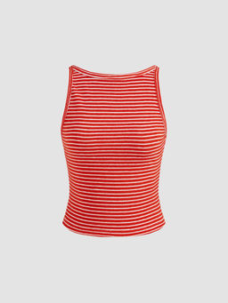 Cider - Cotton-Blend Boat Neck Striped Crop Tank Top