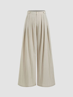 Cider - Mid Rise Solid Pleated Wide Leg Trousers