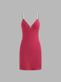 Cider - V-Neck Striped Bowknot Mini Dress