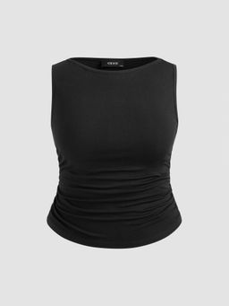 Cider - Boat Neck Ruched Solid Tank Top Curve & Plus