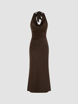 Cider - Cowl Neckline Solid Ruched Maxi Dress ()