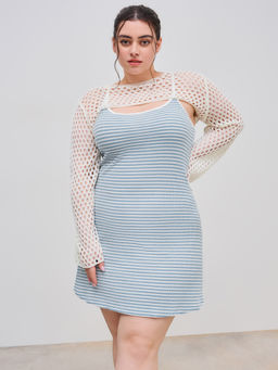 Cider - Scoop Neckline Striped Cami Mini Dress Curve & Plus