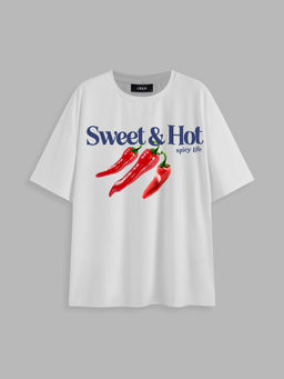 Cider - Sweet & Hot Round Neckline Pepper Graphic Short Sleeve Oversized Tee