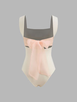 Cider - Square Neck Ruched Bowknot Bodysuit