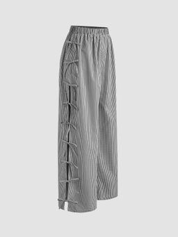 Cider - Mid Rise Gingham Bowknot Straight Leg Trousers