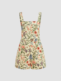 Cider - Updated Fabric Corduroy Square Neck Floral Pocket Romper