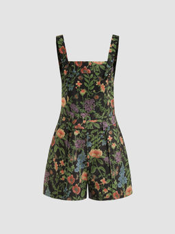 Cider - Updated Fabric Corduroy Square Neck Floral Pocket Romper