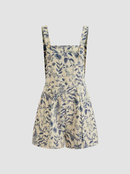 Cider - Updated Fabric Corduroy Square Neck Floral Pocket Romper