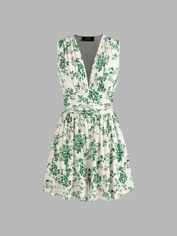 Cider - V-Neck Floral Ruched Mini Dress ()