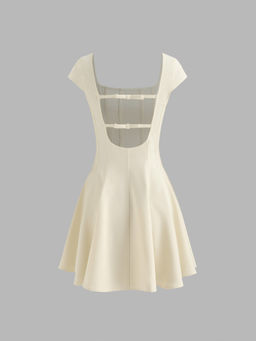Cider - Square Neck Solid Bowknot Ruffle Mini Dress