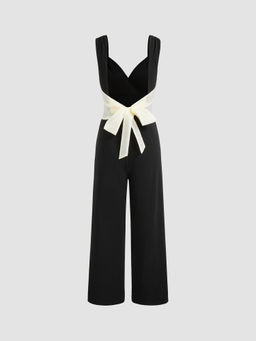 Cider - Sweetheart Neckline Solid Bowknot Jumpsuit