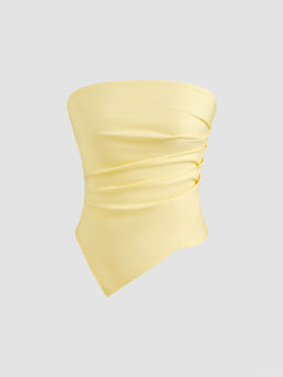 Cider - Solid Asymmetrical Hem Ruched Tube Top ()