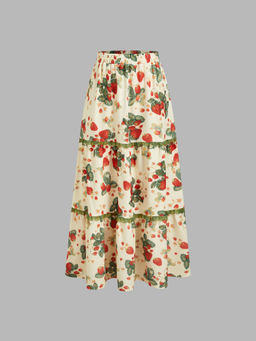 Cider - Mid Rise Strawberry Tiered Maxi Skirt ()