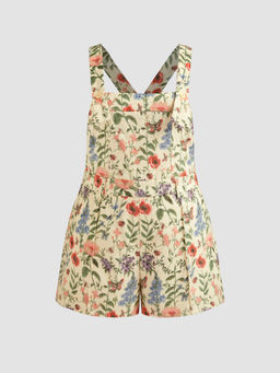 Cider - Updated Fabric Corduroy Square Neck Floral Pocket Romper Curve & Plus