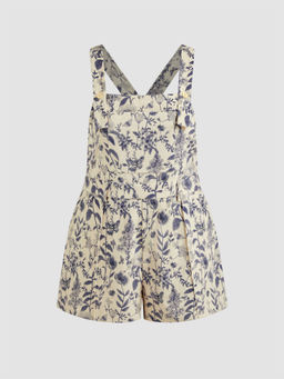 Cider - Updated Fabric Corduroy Square Neck Floral Pocket Romper Curve & Plus